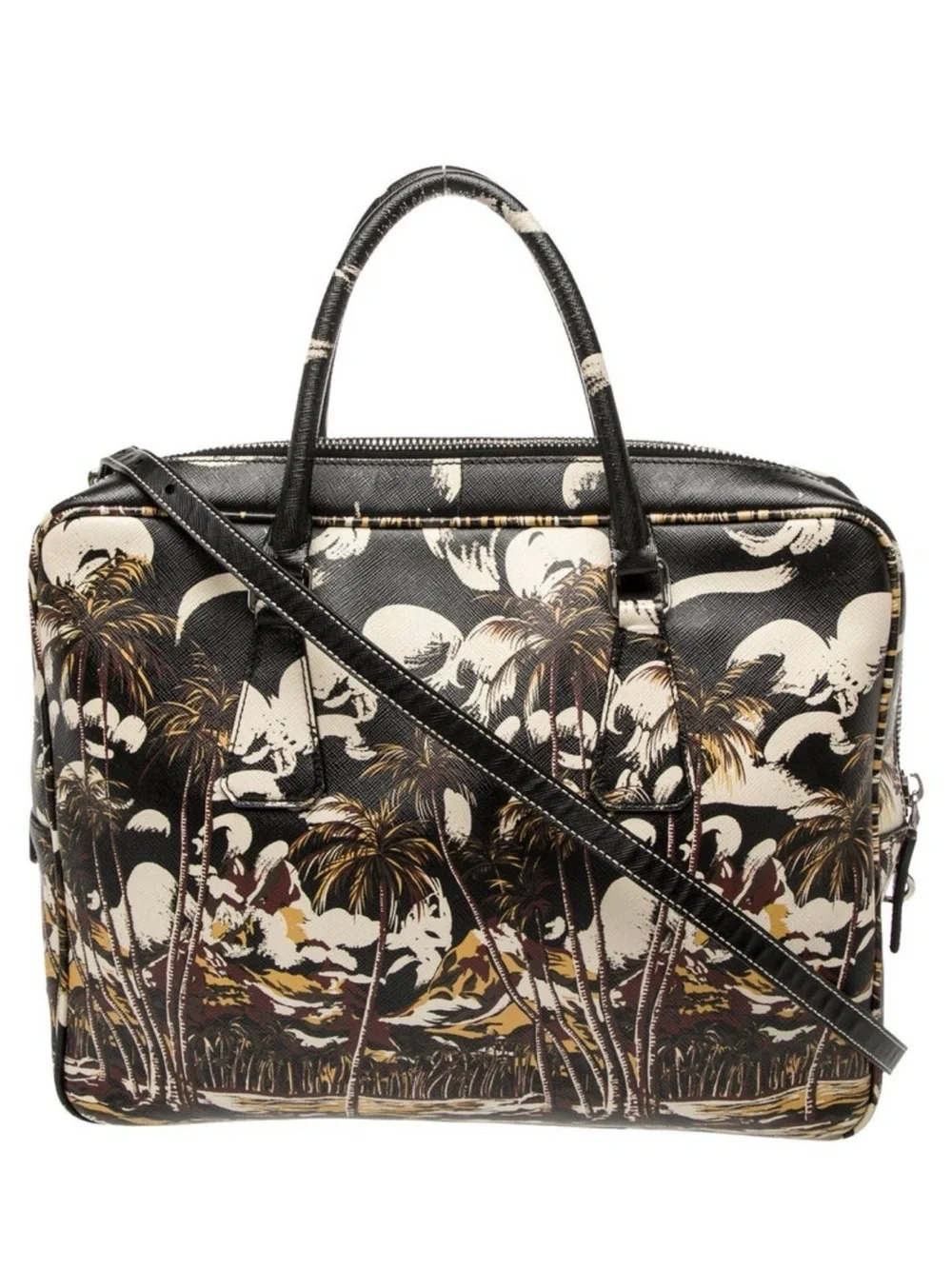 Prada Saffiano Lux Briefcase with Tropical Palm Print